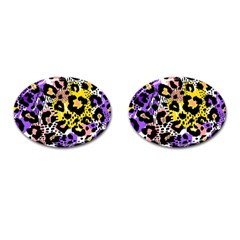 Black Leopard print with yellow, gold, purple and pink Cufflinks (Oval)