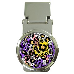 Black Leopard print with yellow, gold, purple and pink Money Clip Watches