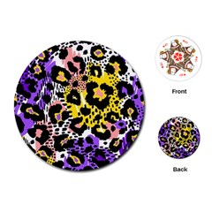 Black Leopard Print With Yellow, Gold, Purple And Pink Playing Cards Single Design (round)