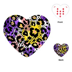 Black Leopard Print With Yellow, Gold, Purple And Pink Playing Cards Single Design (heart)