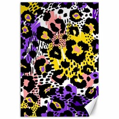 Black Leopard print with yellow, gold, purple and pink Canvas 12  x 18 