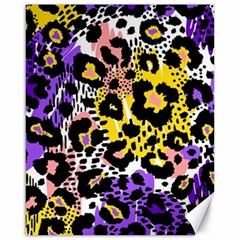 Black Leopard Print With Yellow, Gold, Purple And Pink Canvas 16  X 20 