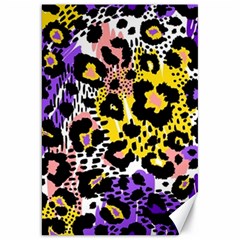 Black Leopard print with yellow, gold, purple and pink Canvas 20  x 30 