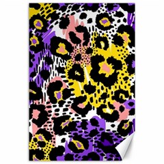 Black Leopard print with yellow, gold, purple and pink Canvas 24  x 36 