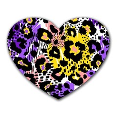 Black Leopard print with yellow, gold, purple and pink Heart Mousepads