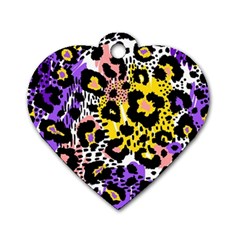 Black Leopard print with yellow, gold, purple and pink Dog Tag Heart (One Side)