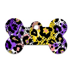 Black Leopard print with yellow, gold, purple and pink Dog Tag Bone (One Side)