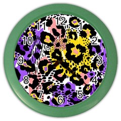 Black Leopard print with yellow, gold, purple and pink Color Wall Clock