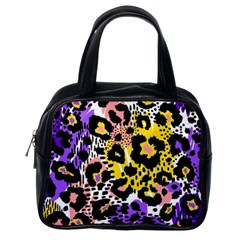 Black Leopard Print With Yellow, Gold, Purple And Pink Classic Handbag (one Side) by AnkouArts