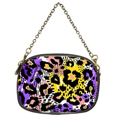 Black Leopard print with yellow, gold, purple and pink Chain Purse (One Side)