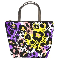 Black Leopard print with yellow, gold, purple and pink Bucket Bag