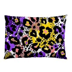 Black Leopard Print With Yellow, Gold, Purple And Pink Pillow Case by AnkouArts