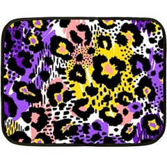 Black Leopard Print With Yellow, Gold, Purple And Pink Fleece Blanket (mini) by AnkouArts