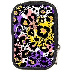 Black Leopard Print With Yellow, Gold, Purple And Pink Compact Camera Leather Case by AnkouArts