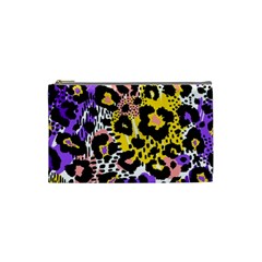 Black Leopard Print With Yellow, Gold, Purple And Pink Cosmetic Bag (small) by AnkouArts