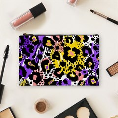 Black Leopard print with yellow, gold, purple and pink Cosmetic Bag (Medium)