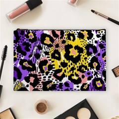 Black Leopard Print With Yellow, Gold, Purple And Pink Cosmetic Bag (large) by AnkouArts