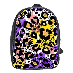 Black Leopard Print With Yellow, Gold, Purple And Pink School Bag (large) by AnkouArts