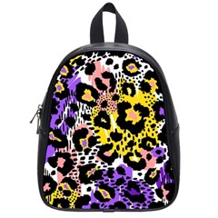 Black Leopard Print With Yellow, Gold, Purple And Pink School Bag (small) by AnkouArts