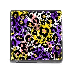 Black Leopard Print With Yellow, Gold, Purple And Pink Memory Card Reader (square 5 Slot) by AnkouArts