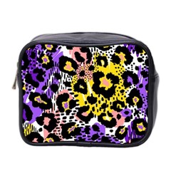 Black Leopard print with yellow, gold, purple and pink Mini Toiletries Bag (Two Sides)