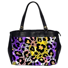 Black Leopard print with yellow, gold, purple and pink Oversize Office Handbag (2 Sides)