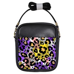 Black Leopard print with yellow, gold, purple and pink Girls Sling Bag