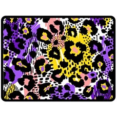 Black Leopard print with yellow, gold, purple and pink Fleece Blanket (Large) 