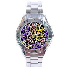 Black Leopard print with yellow, gold, purple and pink Stainless Steel Analogue Watch