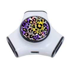 Black Leopard print with yellow, gold, purple and pink 3-Port USB Hub