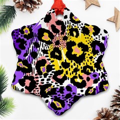 Black Leopard print with yellow, gold, purple and pink Ornament (Snowflake)