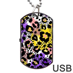 Black Leopard Print With Yellow, Gold, Purple And Pink Dog Tag Usb Flash (one Side) by AnkouArts