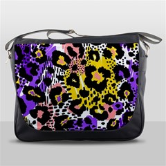 Black Leopard print with yellow, gold, purple and pink Messenger Bag