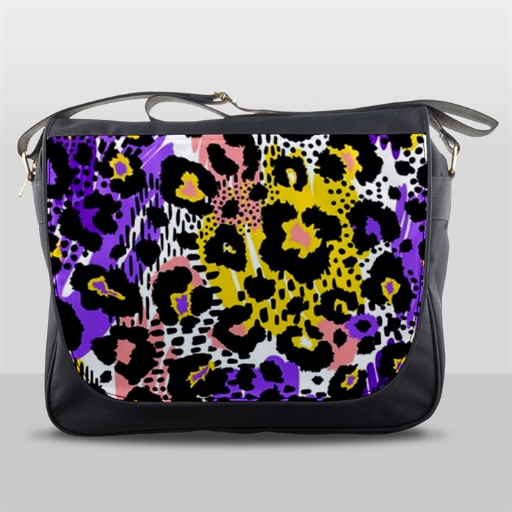 Black Leopard print with yellow, gold, purple and pink Messenger Bag