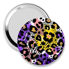 Black Leopard Print With Yellow, Gold, Purple And Pink 3  Handbag Mirrors by AnkouArts