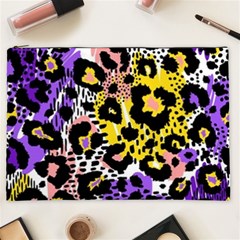 Black Leopard print with yellow, gold, purple and pink Cosmetic Bag (XXL)