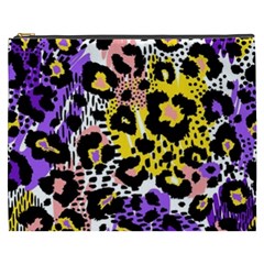 Black Leopard Print With Yellow, Gold, Purple And Pink Cosmetic Bag (xxxl) by AnkouArts