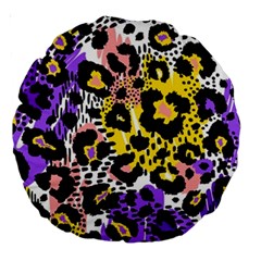 Black Leopard print with yellow, gold, purple and pink Large 18  Premium Round Cushions