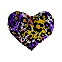 Black Leopard print with yellow, gold, purple and pink Standard 16  Premium Heart Shape Cushions