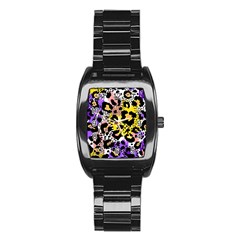 Black Leopard print with yellow, gold, purple and pink Stainless Steel Barrel Watch