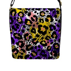 Black Leopard print with yellow, gold, purple and pink Flap Closure Messenger Bag (L)