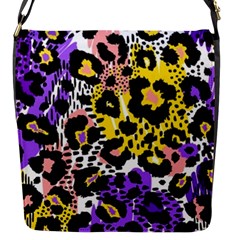 Black Leopard print with yellow, gold, purple and pink Flap Closure Messenger Bag (S)