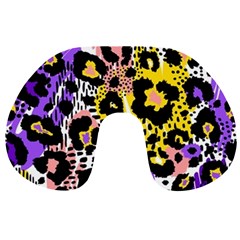 Black Leopard print with yellow, gold, purple and pink Travel Neck Pillow