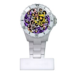 Black Leopard print with yellow, gold, purple and pink Plastic Nurses Watch