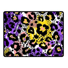 Black Leopard Print With Yellow, Gold, Purple And Pink Double Sided Fleece Blanket (small)  by AnkouArts