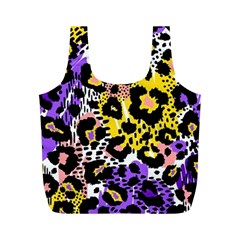 Black Leopard print with yellow, gold, purple and pink Full Print Recycle Bag (M)