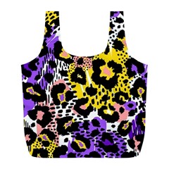 Black Leopard print with yellow, gold, purple and pink Full Print Recycle Bag (L)