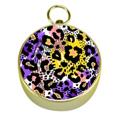 Black Leopard Print With Yellow, Gold, Purple And Pink Gold Compasses by AnkouArts