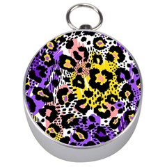 Black Leopard print with yellow, gold, purple and pink Silver Compasses