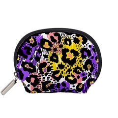 Black Leopard print with yellow, gold, purple and pink Accessory Pouch (Small)